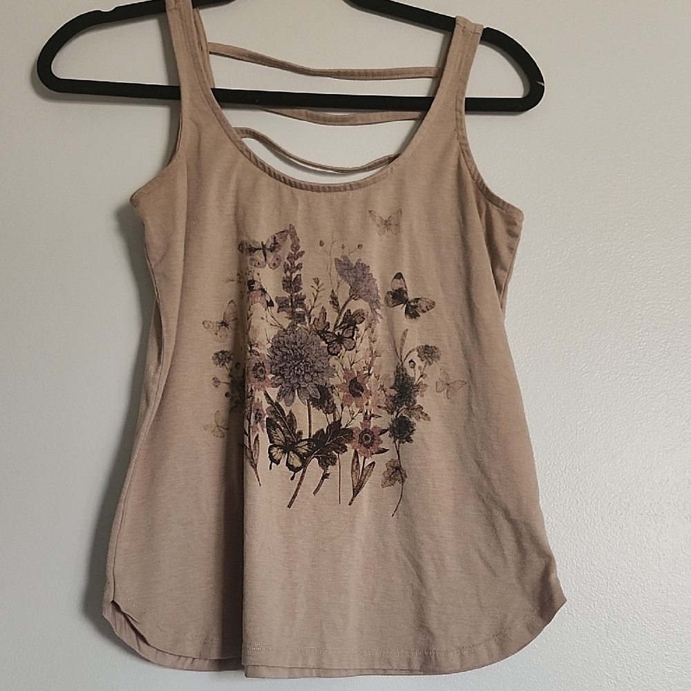 Floral Butterfly Beige Tank Top - Picture 1 of 3